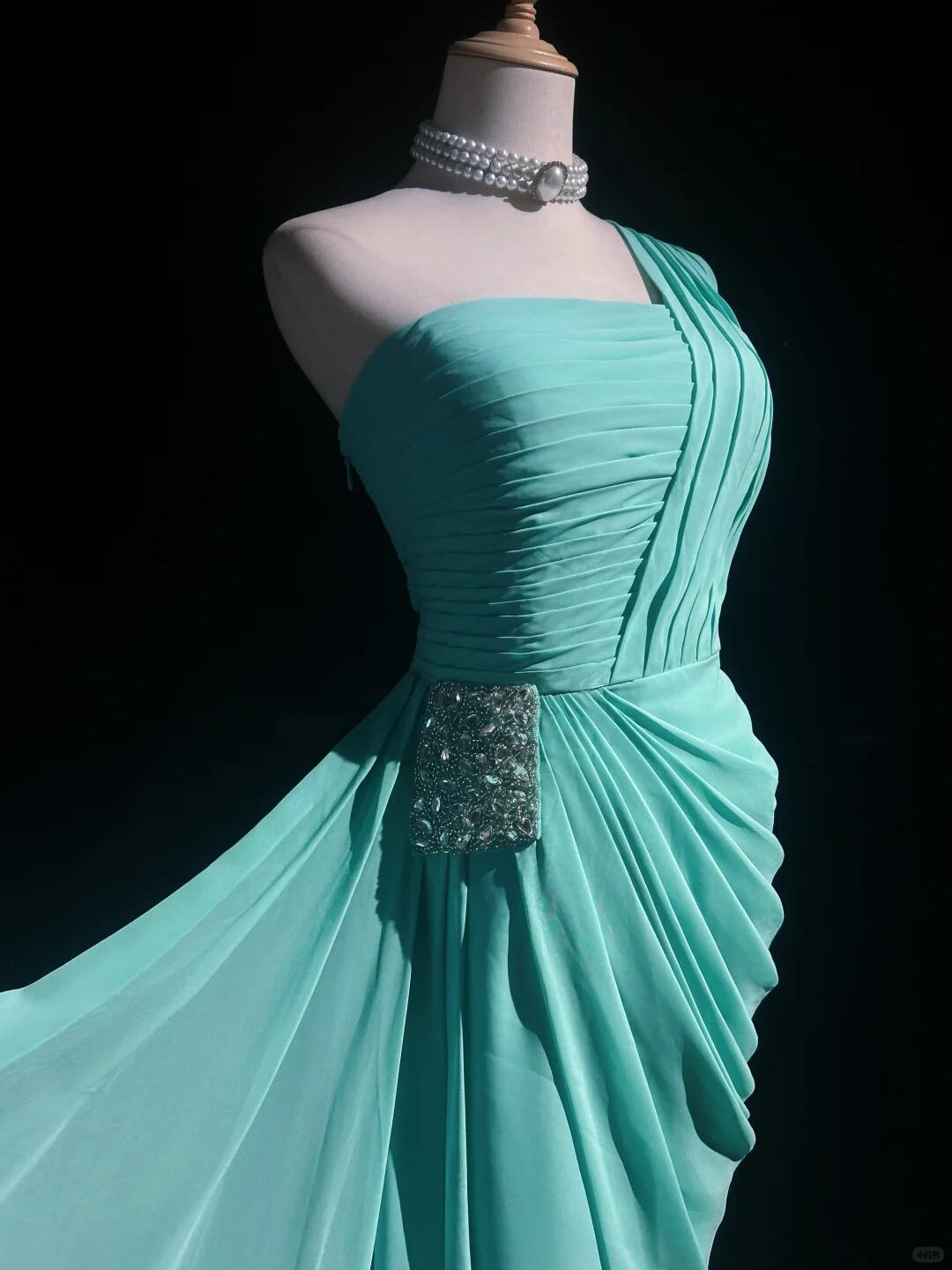 Elegant Tiffany Blue One Shoulder Chiffon Beaded Sheath Cocktail Dress Short Homecoming Dress D3383
