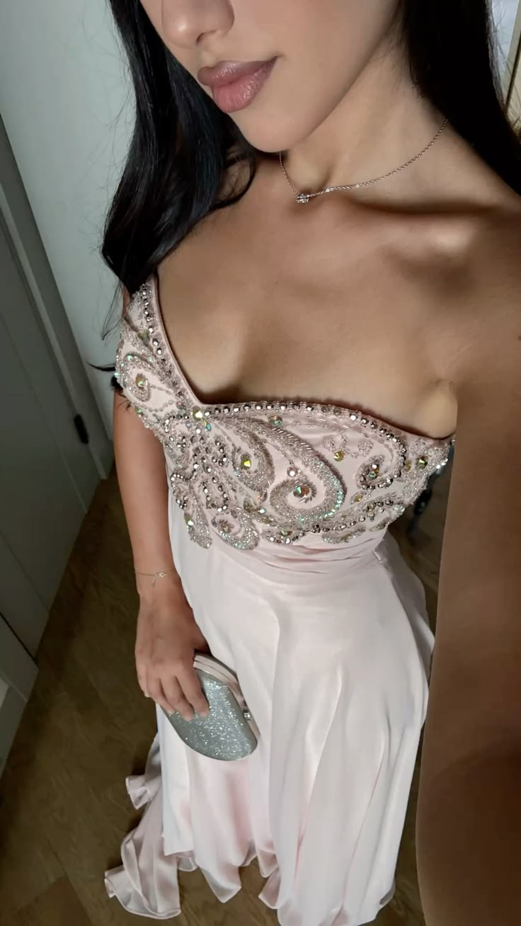 Pretty Pink Chiffon Beaded A Line Long Party Dress Sweetheart Neck Long Prom Dress D5006