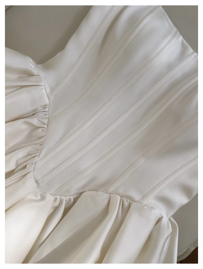 Classy White Spaghetti Straps Satin A Line Short 7th Grade Homecoming Dress Cocktail Dress D2951