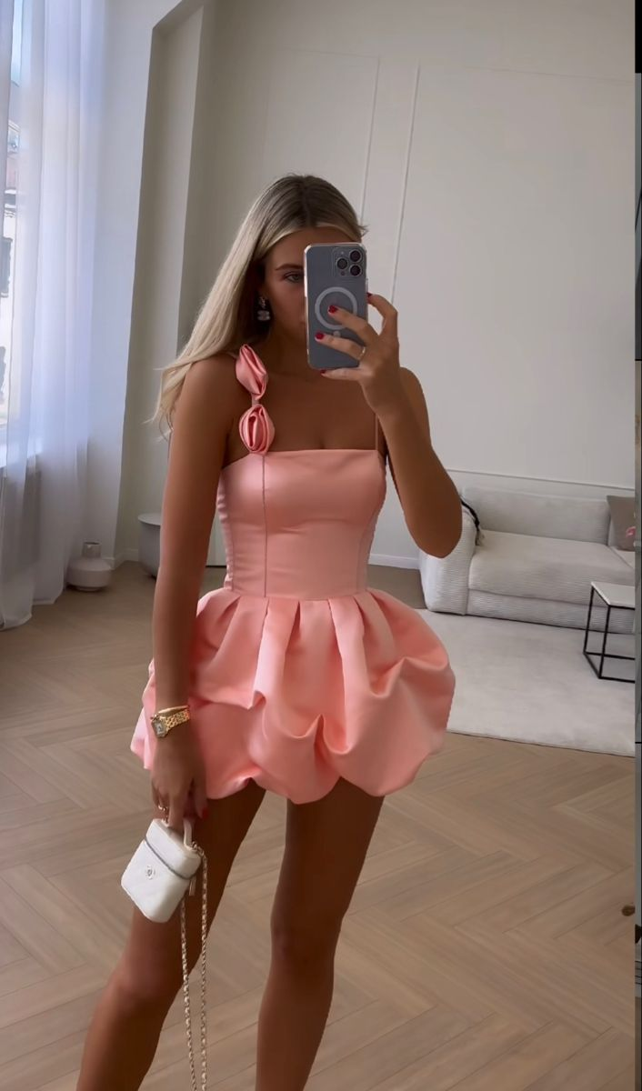 Cute Pink Satin 17th Birthday Dress 8th Grade Formal Homecoming Dress – SweetDress