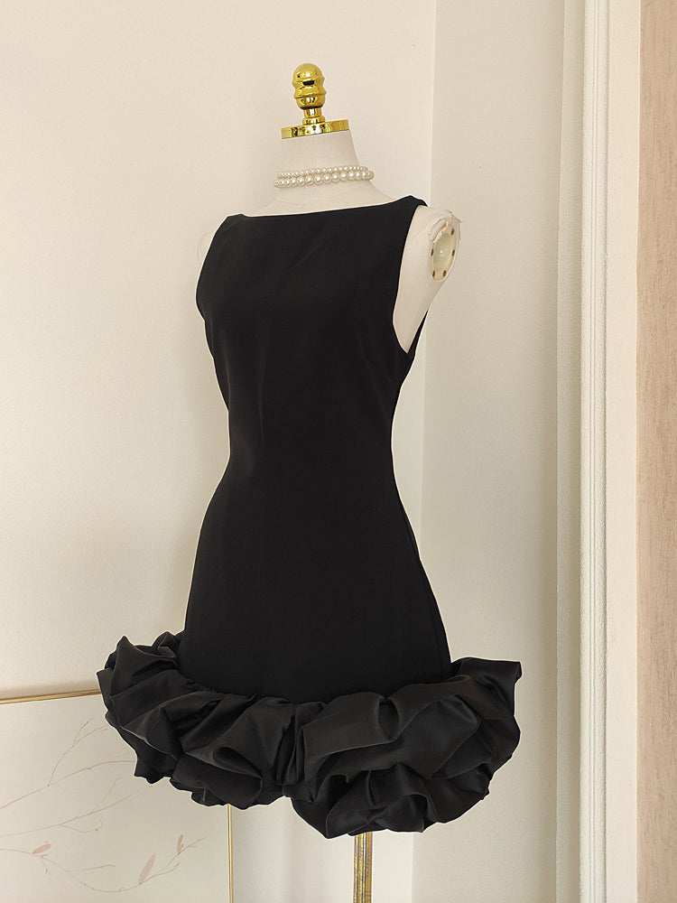 Sexy Sheath Black Satin Holiday Dress Travel Vacation Dresses Short Birthday Dress SD1252