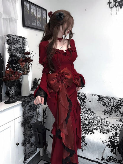 Princess Mermaid Sweetheart Lolita Dress Christmas Dress Burgundy Birthday Dresses SD1131