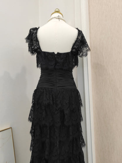 Simple Sheath Square Neckline Lace Black Holiday Dress Birthday Dresses Birthday Outfits SD1246