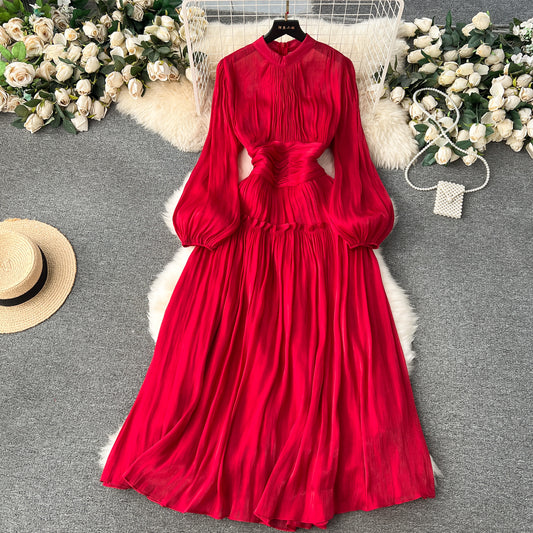 Vintage A line Scoop Long Sleeves Red Holiday Dresses Women's Dress SD1286