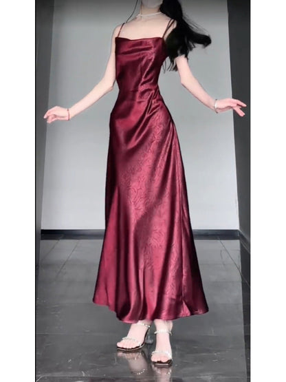 Chic Sheath Spaghetti Straps Christmas Dress Burgundy Prom Dresses Birthday Outfits SD1167