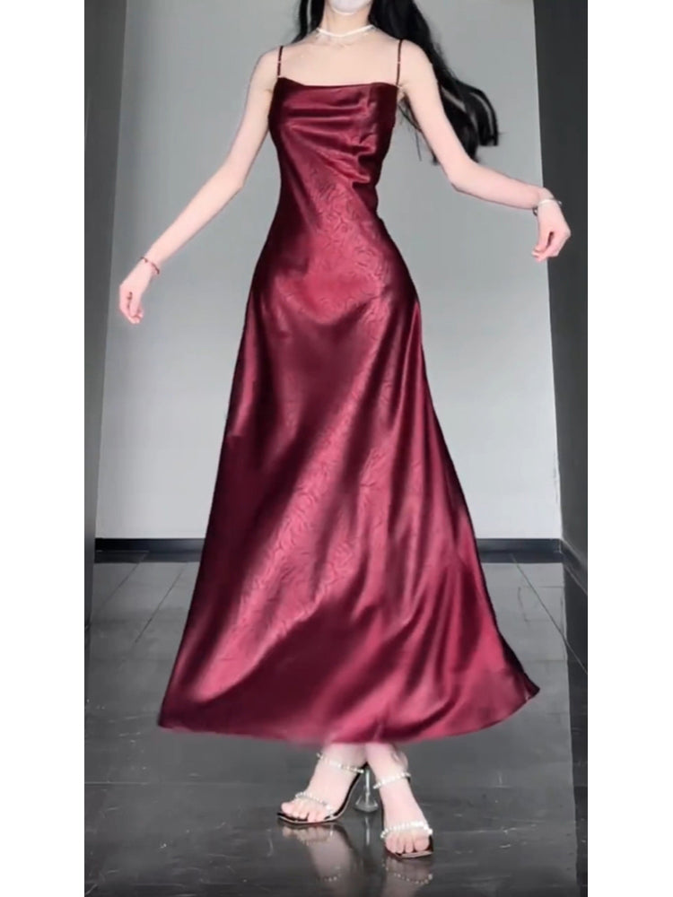 Chic Sheath Spaghetti Straps Christmas Dress Burgundy Prom Dresses Birthday Outfits SD1167