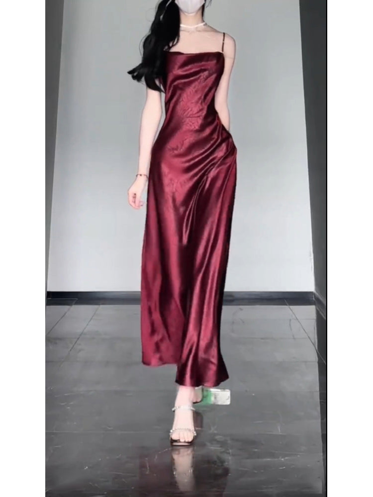 Chic Sheath Spaghetti Straps Christmas Dress Burgundy Prom Dresses Birthday Outfits SD1167