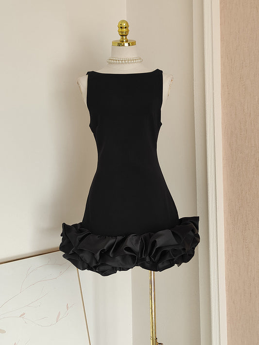 Sexy Sheath Black Satin Holiday Dress Travel Vacation Dresses Short Birthday Dress SD1252