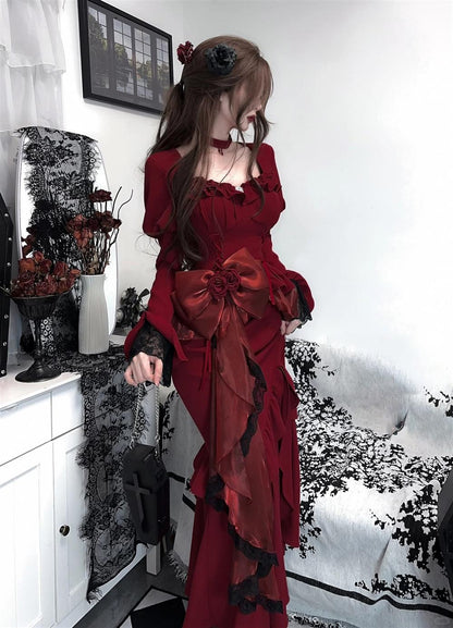 Princess Mermaid Sweetheart Lolita Dress Christmas Dress Burgundy Birthday Dresses SD1131