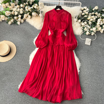 Vintage A line Scoop Long Sleeves Red Holiday Dresses Women's Dress SD1286