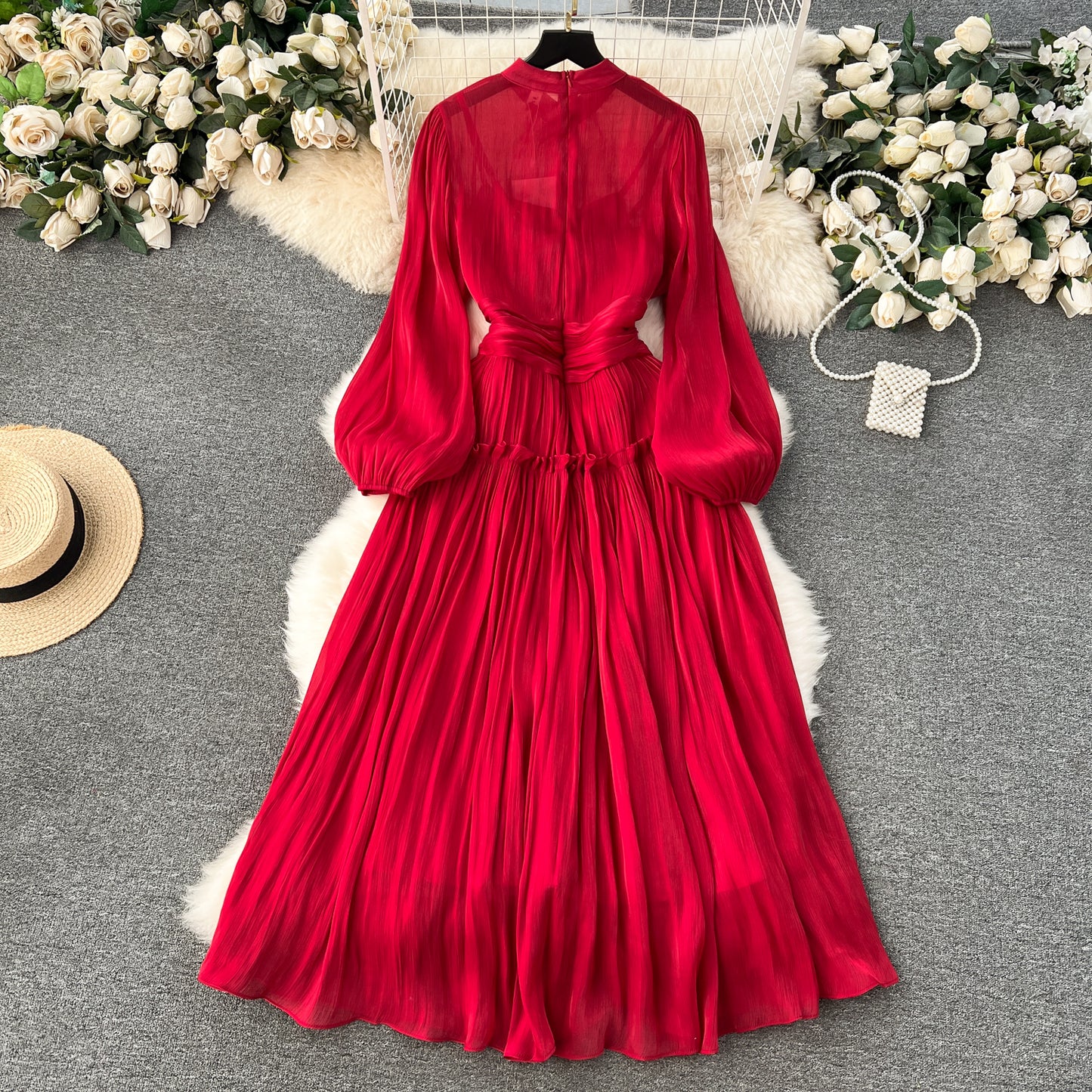 Vintage A line Scoop Long Sleeves Red Holiday Dresses Women's Dress SD1286