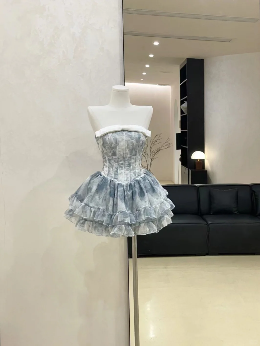 Vintage Blue Print Floral Short Birthday Dress A Line Homecoming Dress S420