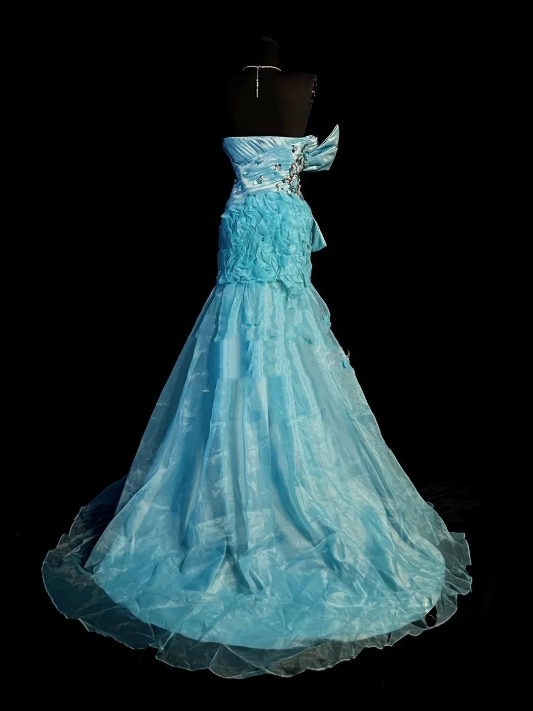 Elegant Sweetheart Blue Organza Mermaid Long Prom Dresses 18th Birthday Party Dress D4464