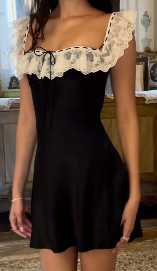 Cute Sleeveless Black Satin Lace Sheath Short 20th Birthday Outfits Formal Homecoming Dress D723