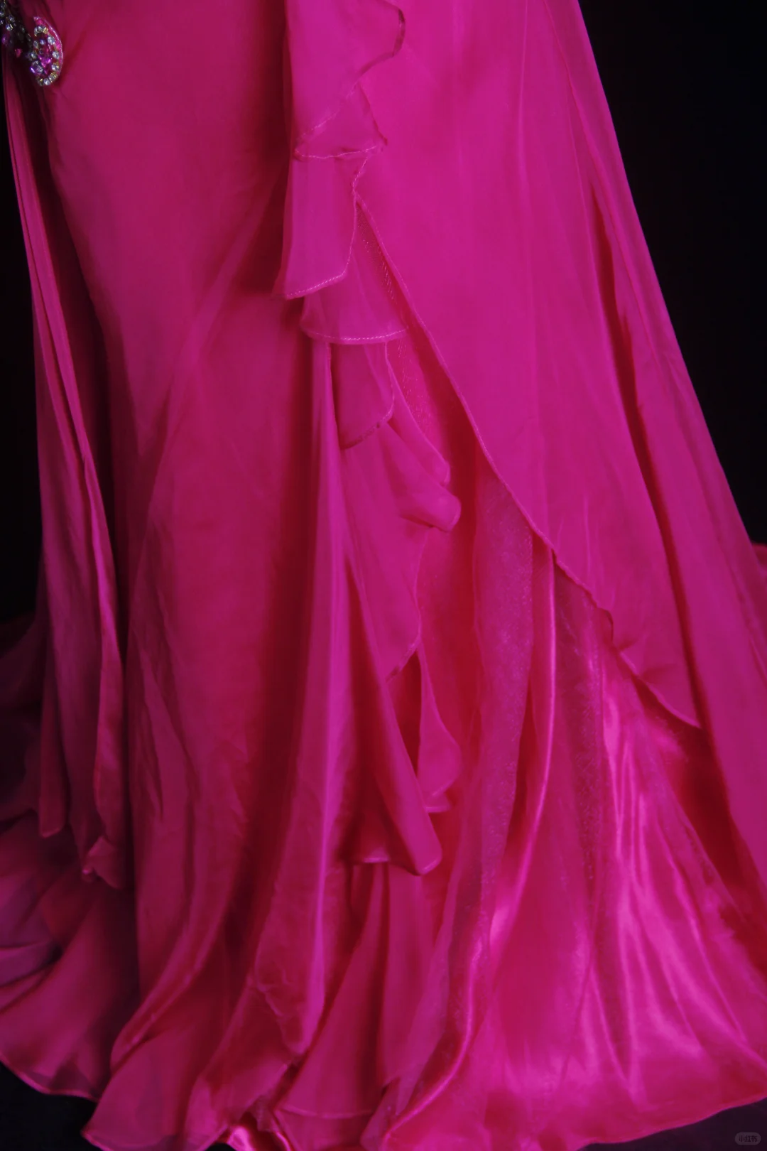 Classy Spaghetti Straps Satin Chiffon Beaded Long Party Dress Hot Pink Mermaid Prom Gown D2857