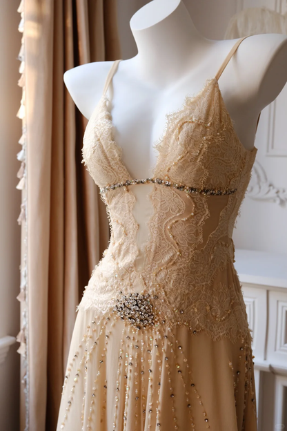 Classy Spaghetti Straps Chiffon Lace Beaded A Line Short Party Dress Mini Cocktail Dress D2735