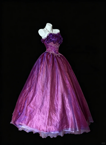 Vintage Strapless Quinceanera Dress Purple Tulle Appliques Beaded Sweet 15 Dress D5269