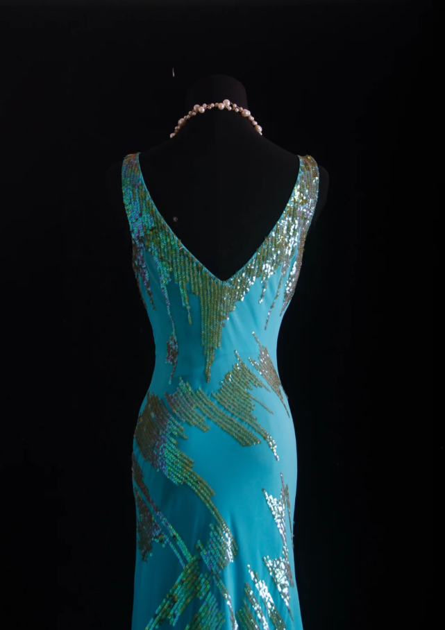 Unique Sleeveless Blue Satin Sequin Mermaid Evening Dress Long Birthday Party Dress Prom Gown D2006