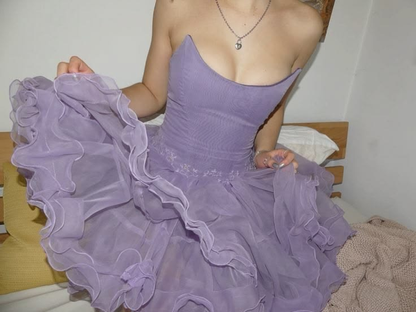 Charming Strapless Purple Tulle A Line Short Homecoming Dress Cocktail Dress D3350