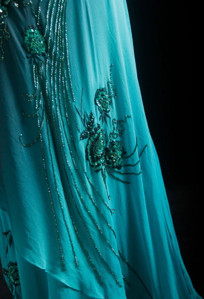 Vintage Spaghetti Straps Ombre Green Chiffon Beaded Evening Dress Mermaid Long Prom Gown D1682