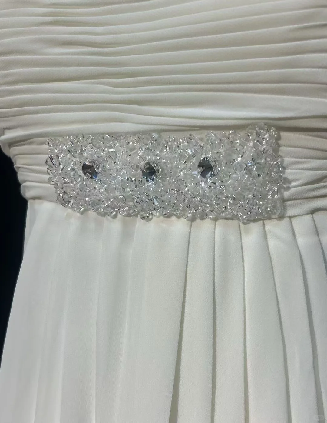 Classy White Strapless Chiffon Beaded Mermaid Long Party Dress Birthday Evening Gown D3121