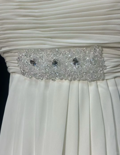Classy White Strapless Chiffon Beaded Mermaid Long Party Dress Birthday Evening Gown D3121