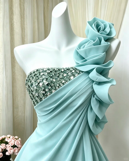 Pretty Satin Pleated Beaded Short 9th Grade Homecoming Dress,One Shoulder A Line Cocktail Dress D3058