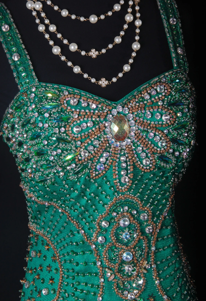 Vintage Spaghetti Straps Green Satin Tulle Beaded Party Dress Mermaid Long 21st Birthday Outfits D2240