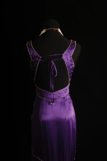 Stylish V Neck Satin Beaded Purple Mermaid Long Prom Dress Evening Dress D4564