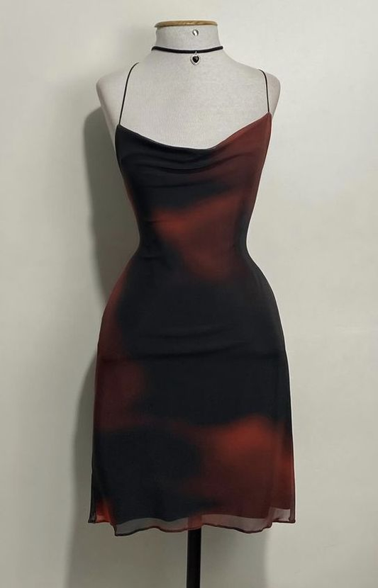 Vintage Spaghetti Straps Chiffon Sheath Cocktail Dress Short Homecoming Dress D463