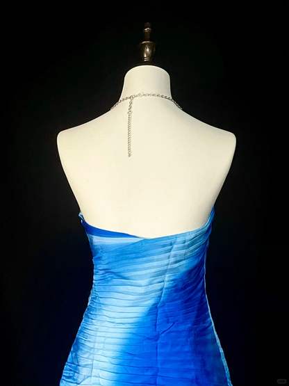 Sexy Sweetheart Neck Ombre Blue Satin Ruched Sheath Short Homecoming Dress Cocktail Dress With 3D Floral D4076