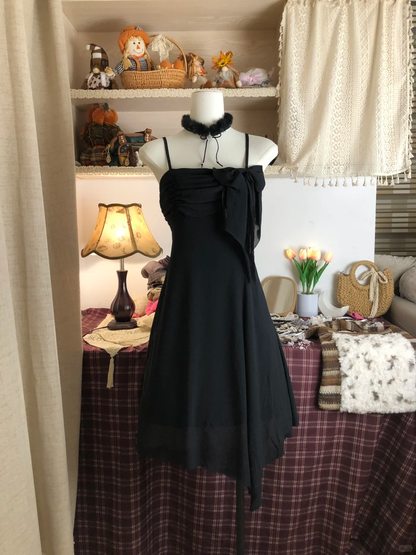 Simple Spaghetti Straps Black Chiffon Short Cocktail Dress Homecoming Dress D556