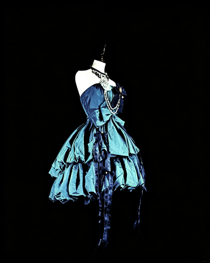 Vintage Strapless Blue Satin Pleated A Line Short 15th Birthday Outfits Homecoming Dress D4036