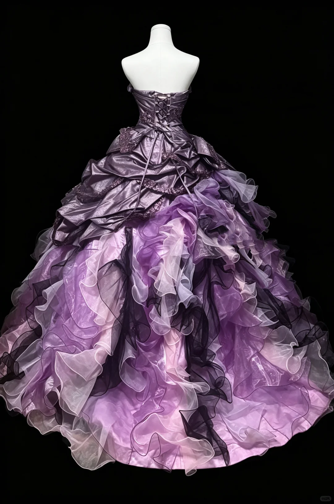 Charming Strapless Purple Satin Tulle Pleated Quinceanera Dress Sweet 16 Dress D5234