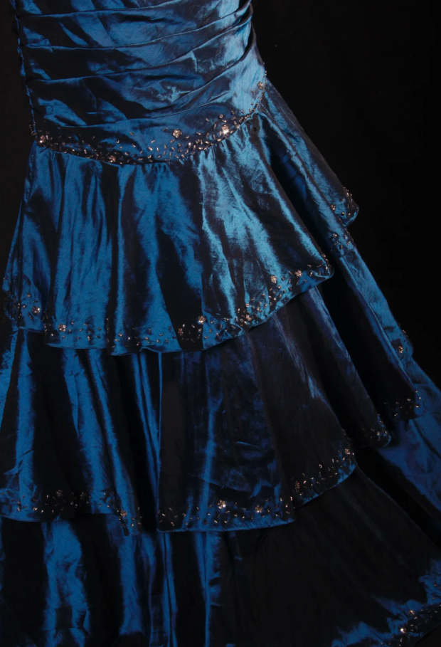 Gorgeous Strapless Satin Pleated Layered Beaded Evening Dress Navy BLue Mermaid Long Party Dress D2223