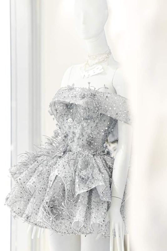 Gorgeous Off The Shoulder Silver Sequin Short Cocktail Dress 20th Birthday Outfits S834