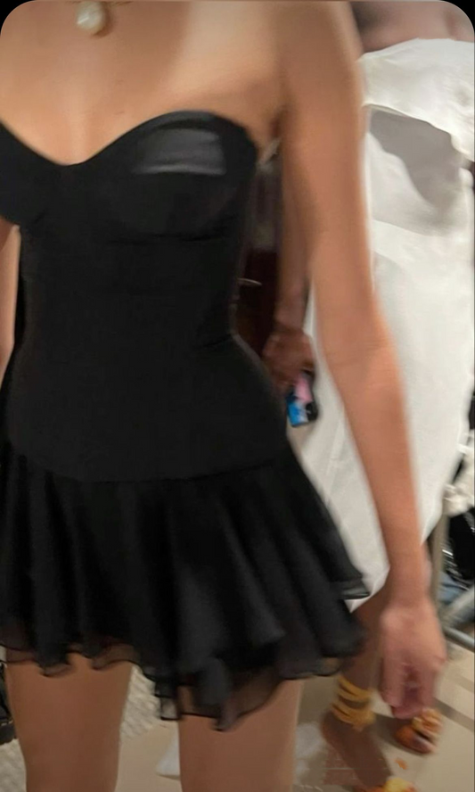 Simple Black Strapless Satin Tulle A Line Short 6th Grade Homecoming Dress ,Mini Birthday Dress D3272