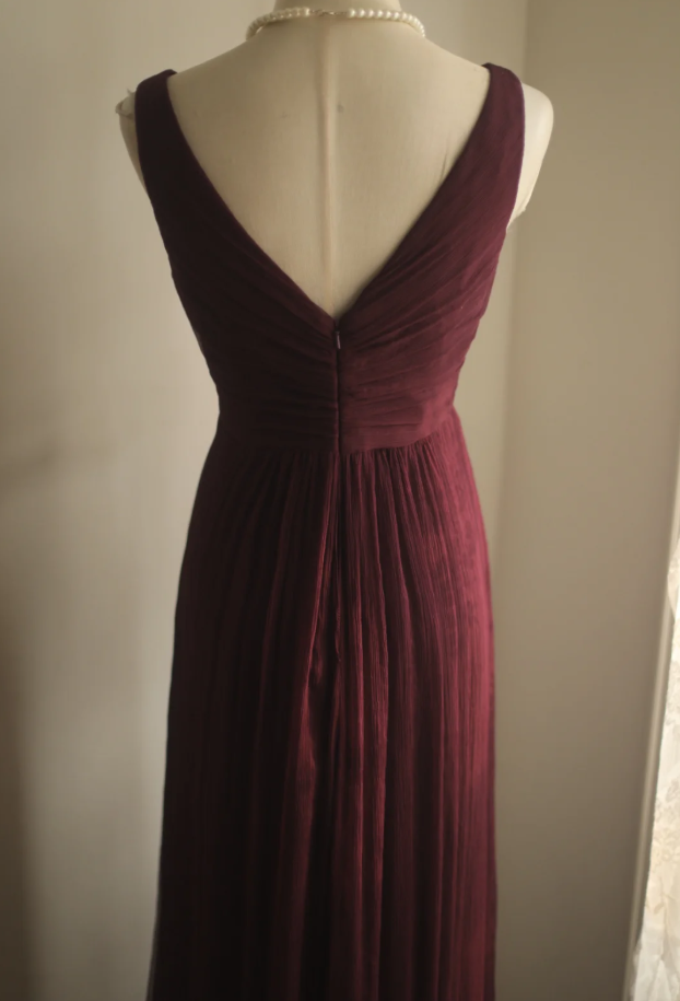 Retro Dark Purple V Neck Chiffon Long Prom Dress Evening Gown D2315