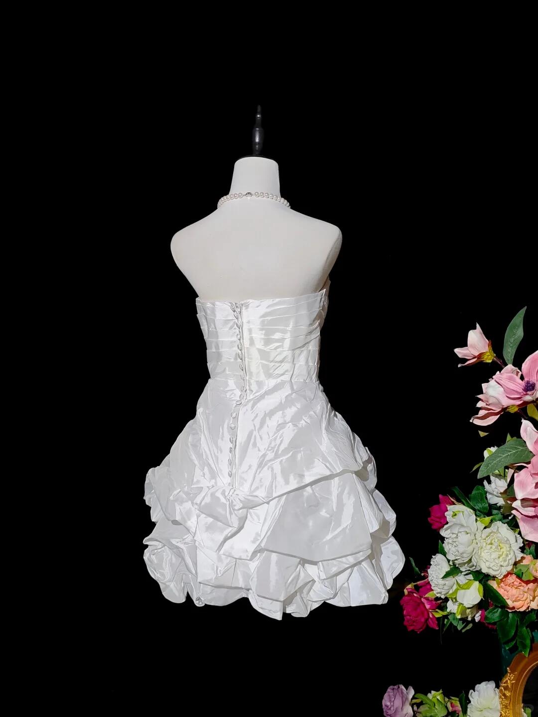 Elegant Strapless White Satin Pleated A Line Short Homecoming Dress Birthday Outfits D3151