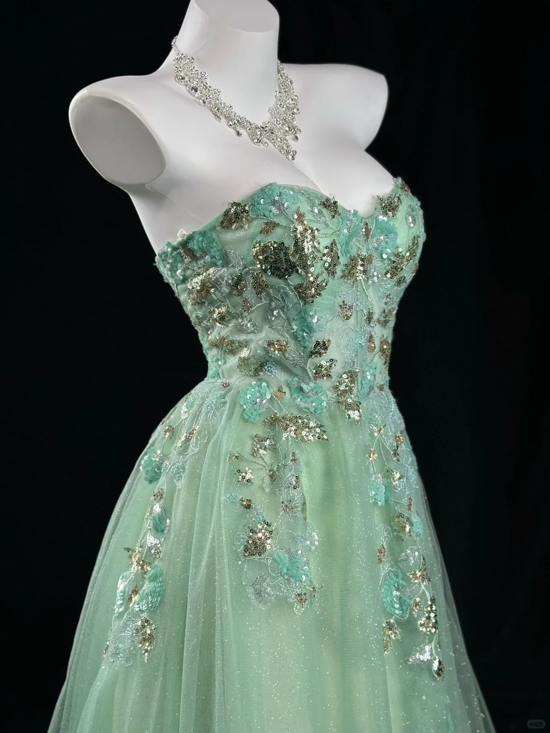 Charming Strapless Mint Green Tulle Sequin A Line Long Evening Dress Party Gown D2514