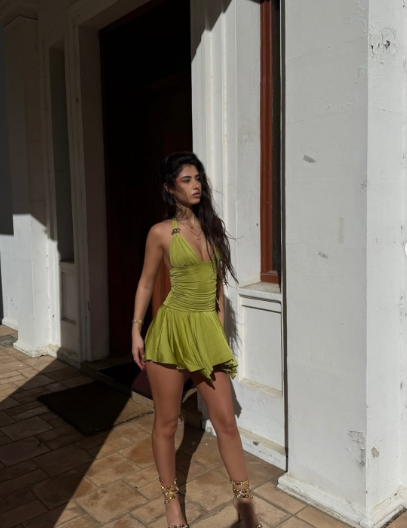 Sexy Halter Olive Green V Neck Short Party Dress Backless Homecoming Dress  S521