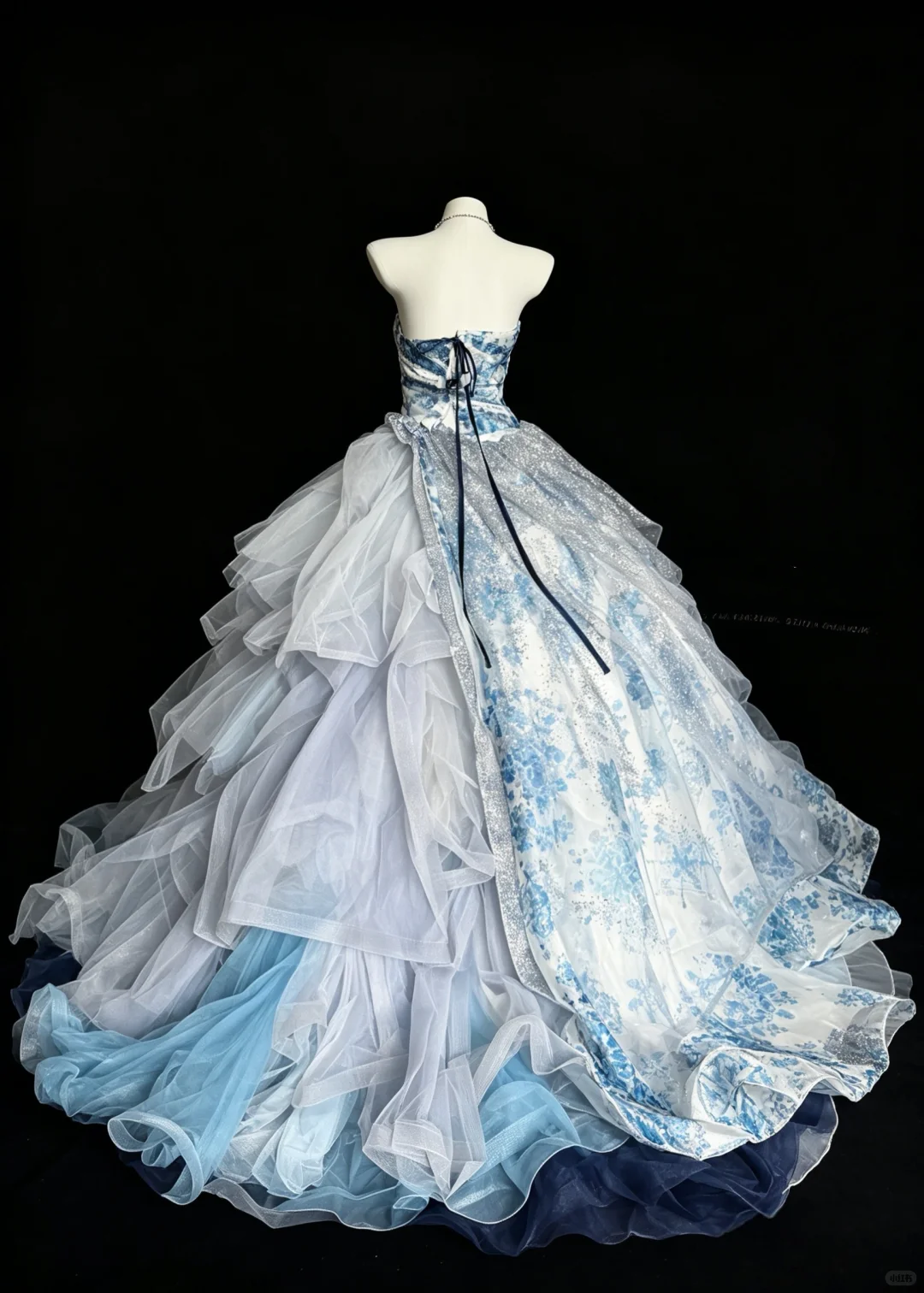Charming Strapless Blue Satin Floral Tulle Sequin Quinceanera Dress Sweet 15 16 Dress D5271