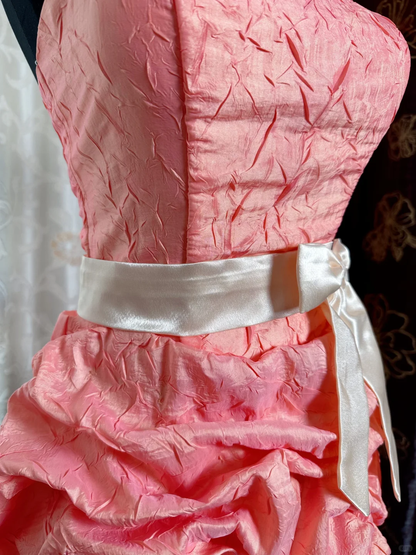 Classy Peach Pink Strapless Satin Pleated Sheath Short Prom Dress Homecoming Dress D727