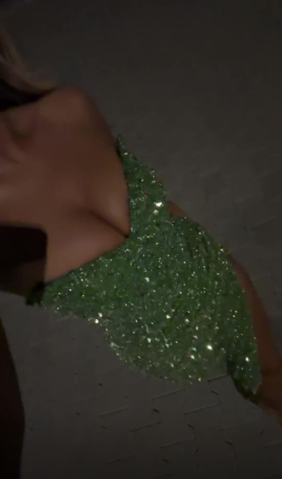 Glamorous Green Sequin Slit Sheath Long Prom Dress Strapless Long Party Dress D5125