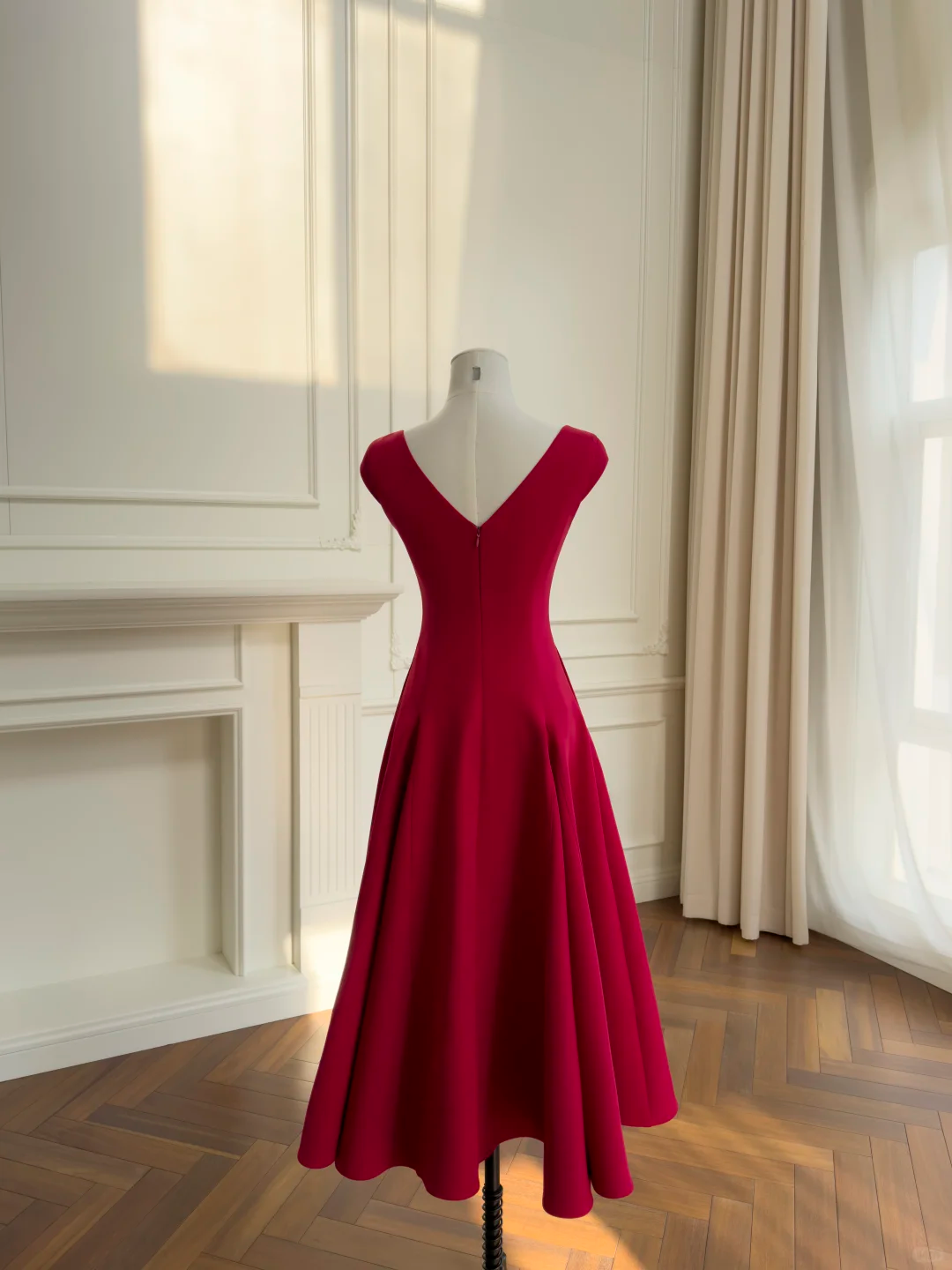 Fashion Sleeveless Satin A Line Long Wedding Guest Dress,Red Evening Dress Prom Dress D2988