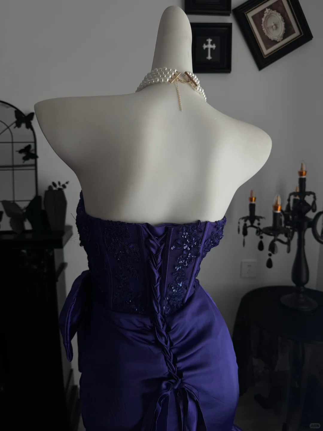 Vintage Strapless Purple Beaded Satin Layered Mermaid Long Prom Dress Evening Dress D3728