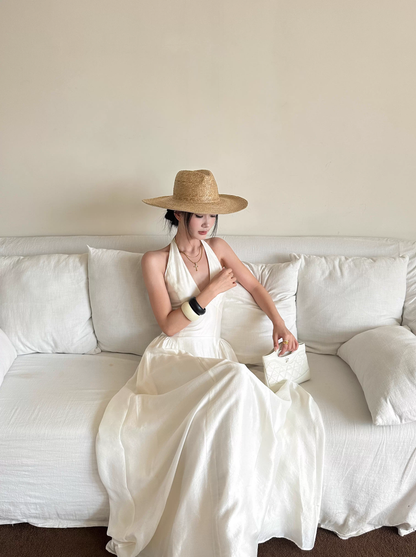 Sexy Halter V Neck White A Line Long Party Dress Formal Evening Gown D2121