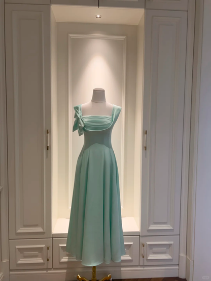 Cute Mint Green Satin A Line Long Evening Dress Birthday Prom Dress D2985