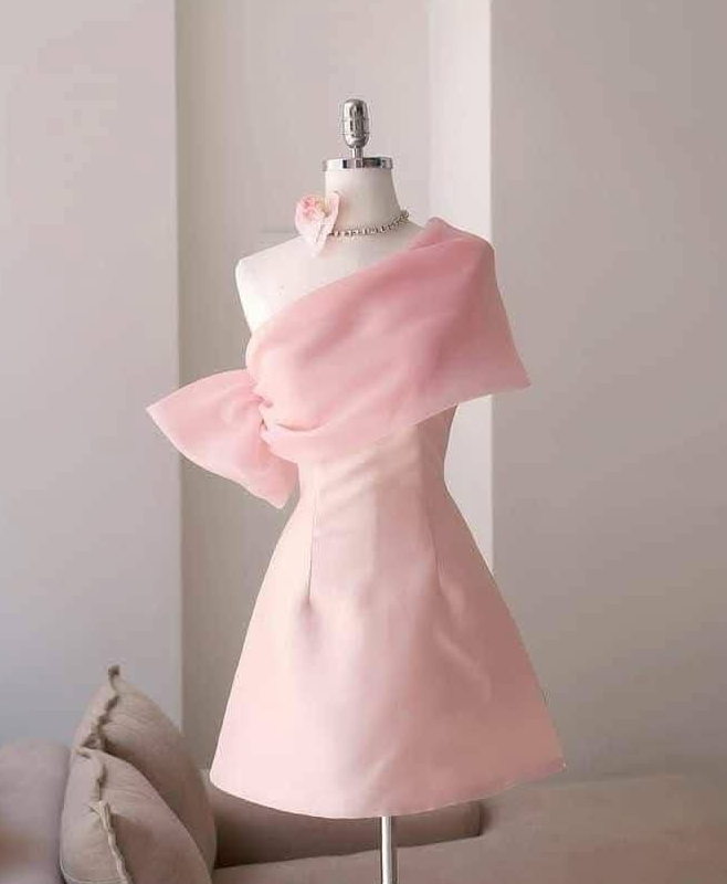 Charming One Shoulder Pink Short Graduation Homecoming Dress Formal 20th Birthday Outfits D632