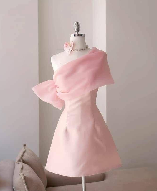 Charming One Shoulder Pink Short Graduation Homecoming Dress Formal 20th Birthday Outfits D632